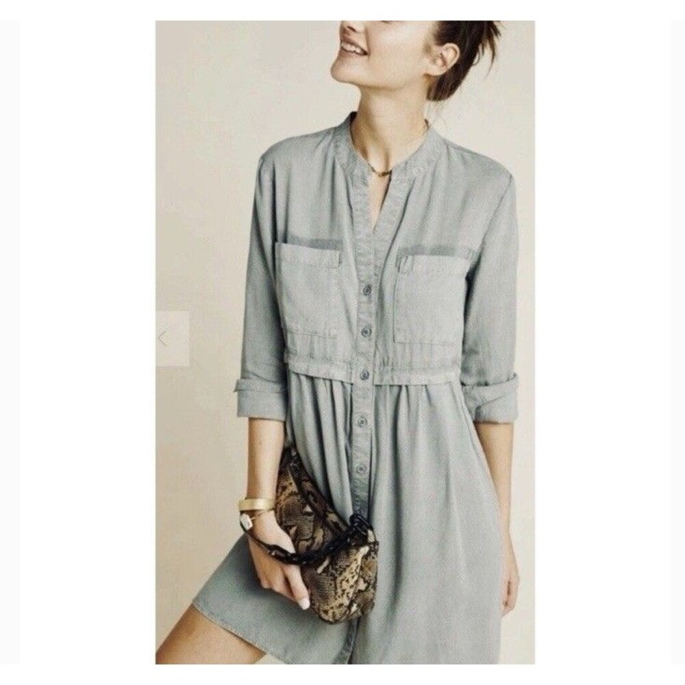 ANTHROPOLOGIE CLOTH & STONE Shirtdress Moss Green Boho Grunge Size Medium Womens